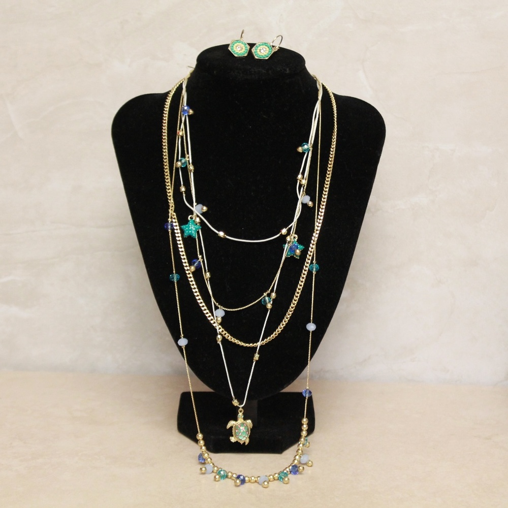 Betsey Johnson Turtle Sea Necklace Earring Set